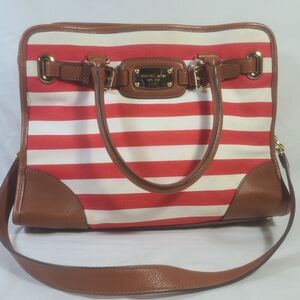 Michael Kors Red and White Striped Tote Bag